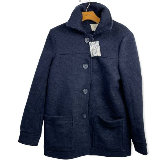 NWT Forever 21 Navy Blue Wool Blend Button Front Car Coat Jacket S Small - Picture 1 of 9